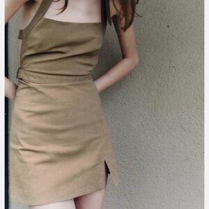 ZARA Brown Taupe Buckled Mini Dress Size XL NWT